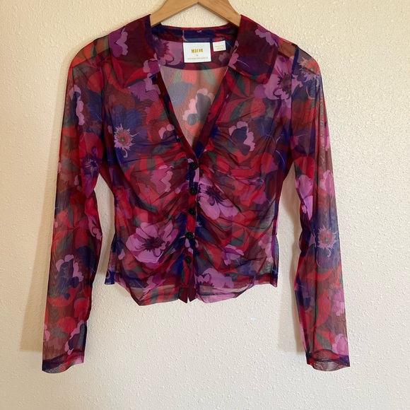 Maeve by AnthropologieSheer Ruched Buttondown Blouse - Picture 5 of 8